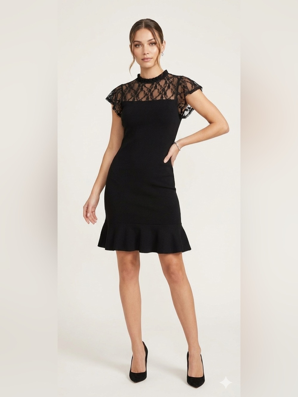 Bobeau Romantic Gothic Retro Chic Peplum Dress XTRA-SMALL XS Black Ruffle Lace